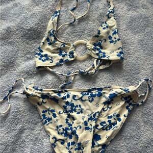 Floral Blue and Cream Bikini Set